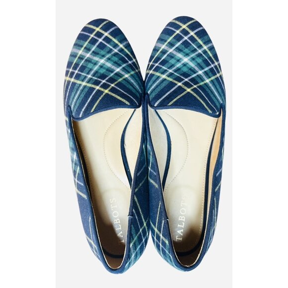 Talbots Edison Flats/ Loafers Navy/green/yellow Plaid Size 8 ($129) EUC - Picture 2 of 6